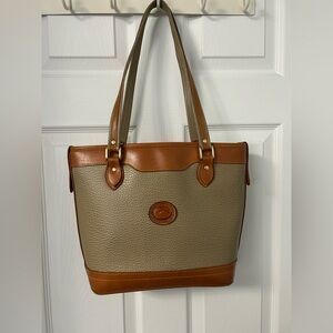 Vintage Dooney & Bourke Taupe and Tan Leather Tote